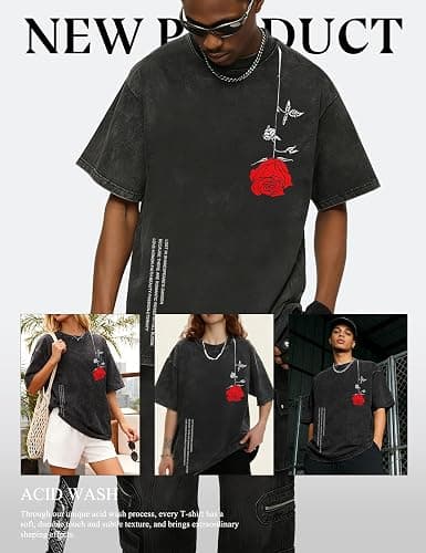 UOUA Mens Graphic Tees Vintage Oversized T-Shirts Casual Acid Wash Cotton Streetwear (S-2XL) thumbnail 5