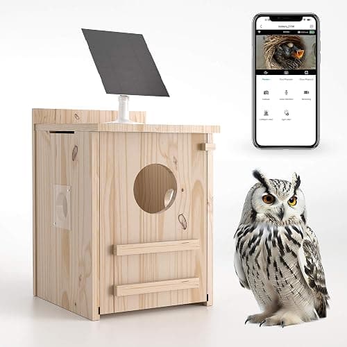 Solar-Powered Smart Owl House with Camera - Outdoor Hanging Wooden Nesting Box, Real-Time View & Motion Detection, for Garden for 2.4g WiFi Coverage Area, for Owl Lovers - Image 1