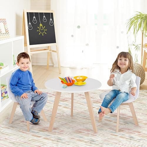 Costzon Kids Table and Chair Set, 3 PCS Wood Activity Play Table w/Padded Seat & Wood Legs for Arts, Crafts, Reading, Preschool, Kindergarten, Playroom, Mid Century Modern Toddler Table and Chairs thumbnail 2
