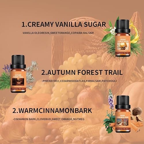 WECONA Fall Essential Oils Set, 6 x 10 mL Fall Scents for Diffuser | Fall Essential Oils, Pumpkin Spice & Apple Cider, Diffuser Oils, Candle & Soap DIY, 6 Pack thumbnail 3