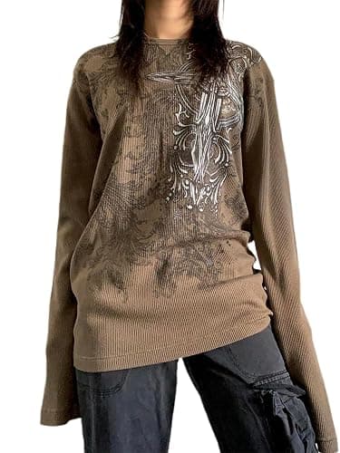 Women's Y2k Vintage Graphic Long Sleeve T-Shirt Loose Fit Fairy Grunge Alt Harajuku Gothic Punk Streetwear Top for Teen Girls thumbnail 2