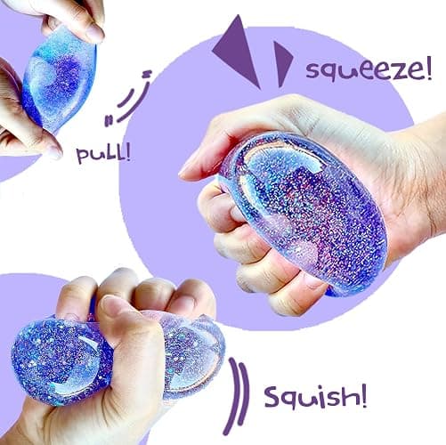 Kiedle Premium Glitter Stress Ball, Odor-Free Cool Cute Sensory Squishy Squeeze Nice Fidget Squish Toy - 2.25" Ball thumbnail 4