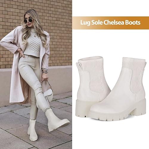 Athlefit Women's Chelsea Boots Fashion Slip on Platform Ankle Boots Lug Sole Chunky Booties thumbnail 2