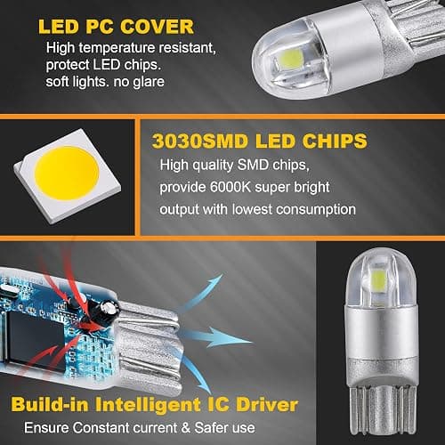Auxbeam 194 LED Bulb, 168 T10 W5W Bulbs 6000K White, 3030 Chips T10 2825 Replacement Bulb for License Plate Lights, Dome Map Light, Courtesy Light Bulbs (2 PCS) - Image 1