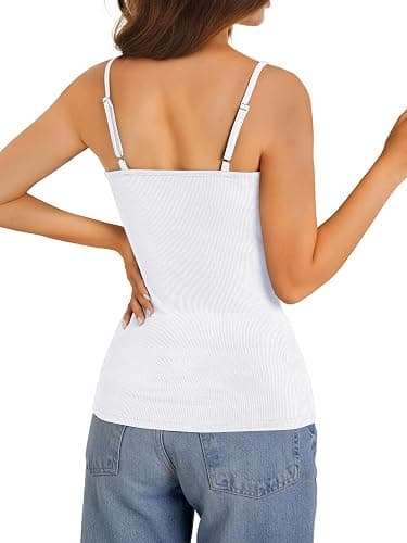 GKBK Womens Lace Tank Top Scoop Neck Ribbed Camisole Tops Adjustable Spaghetti Straps Sleeveless Summer Basic Cami Shirt thumbnail 5