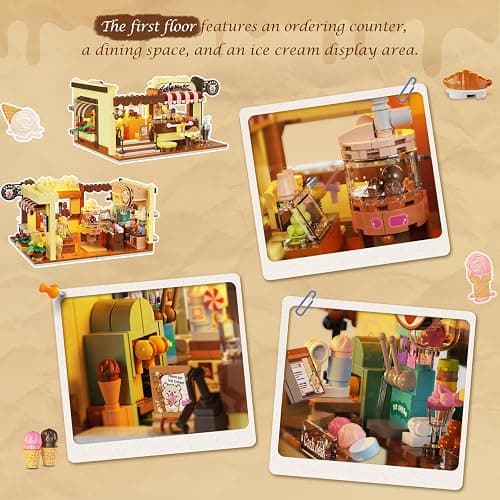 INSOON City Ice Cream House Building Set with Lights, 1377 PCS Dessert Shop Building Block Toy with Chocolate Sundae Cone, Sweet Workshop Construction Model for Adults Teens Kids Boys Girls Ages 12+ thumbnail 5