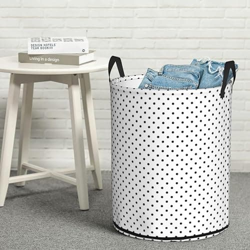 Large Laundry Basket, Modern Black and White Polka Dot Laundry Hamper Bag 19.6" Collapsible Washing Bin With Handles for College Dorm, Family Essentials Storage thumbnail 8