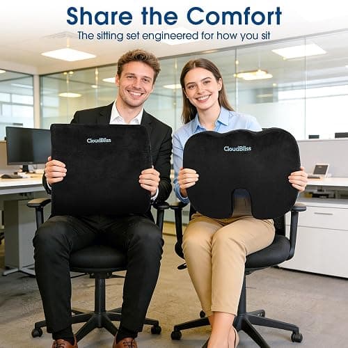 CloudBliss Ergonomic Seat Cushion & Lumbar Support Pillow Set, Black,Large | Back Pain & Sciatica Relief, Memory Foam Support, Adjustable Straps, Machine Washable Velvet, Perfect for Office, Car, Gaming thumbnail 9