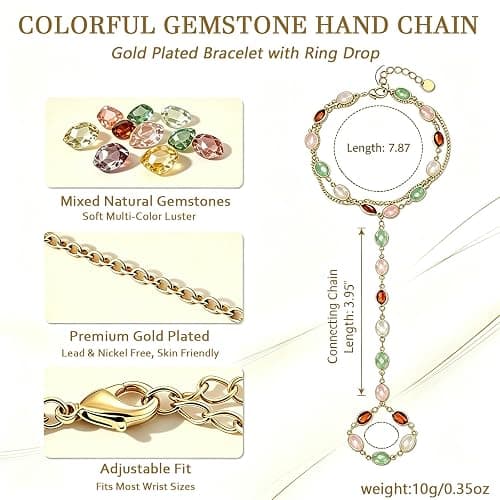 Dainty Gold Hand Chain Bracelets for Women Waterproof,14K Gold Plated Ring Bracelet Hand Chain Set, Adjustable Non Tarnish Hand Chain Stackable Cubic Zirconia Bracelet Summer Fashion Jewelry Gifts thumbnail 3