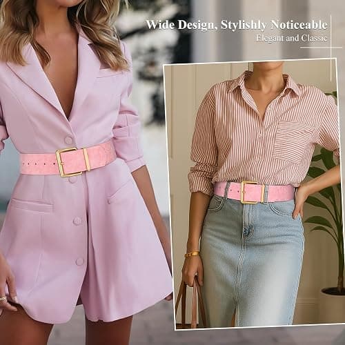 XZQTIVE Women Wide Chunky Belt for Dresses Fashion Thick Suede Belt with Gold Buckle thumbnail 2