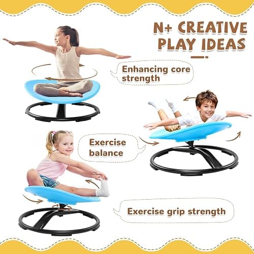 Zhenx Spinning Chair for Autistic Kids (3-18 Years), Sensory Swivel Chair for Teens with ADHD/Autism – 21×19 Inch 220LBS Weight Capacity Seat – Sit and Spin Calming Toy for Body Balance (Blue) thumbnail 3