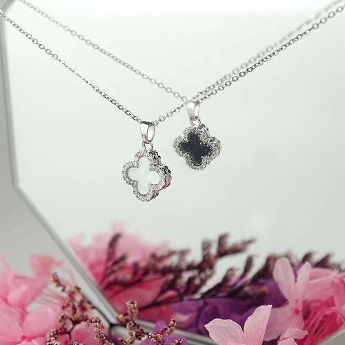 SHINYY 2 Side Crystal Clover Necklace for Women | 18K Gold Plated Four Leaf Lucky Pendant | 4 Leaf Cubic Zirconia Jewelry for Her thumbnail 3