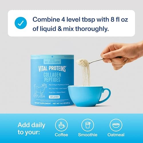Vital Proteins Collagen Peptides Powder - Grass Fed Collagen Peptides for Hair, Nail, Skin, Bone & Joint Health, Unflavored, 14.3oz thumbnail 8