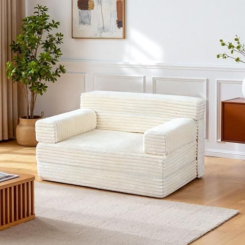 YEPDIN Folding Sofa Bed,Convertible Sofa Bed with Armrest Foldable Sleeper Chair, Portable Folding 4-in-1 Floor Sofa with Convertible Lounge Chair for Living Room,Bedroom,Washable Cover,White Single thumbnail 4