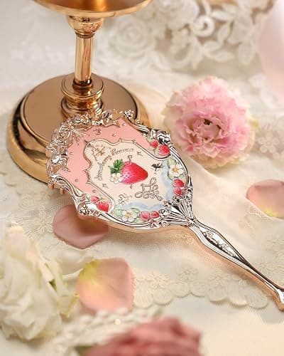 Flower Knows Strawberry Rococo Hand Mirror,Vintage Portable Handheld Mirror,Fancy & Pretty Princess Mirror with Long Handle,Gift for Girls(Soft Pink) thumbnail 7