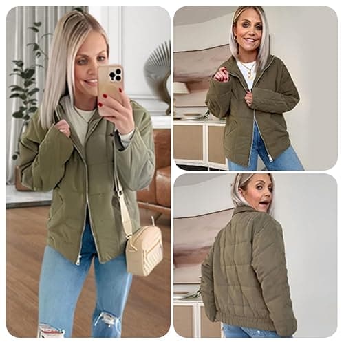 Wefebi Womens Dolman Quilted Lightweight Jackets Full-zip Stand Collar Loose Warm Winter Outwears with Pockets thumbnail 2
