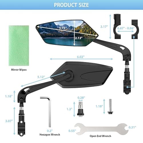 2 Pack Bike Mirrors, eBike Mirrors for Handlebars, 360° Adjustable Safety Bicycle Rear View Mirrors, Scratch Resistant Glass Lens, Bicycle Universal Fit Accessories thumbnail 5