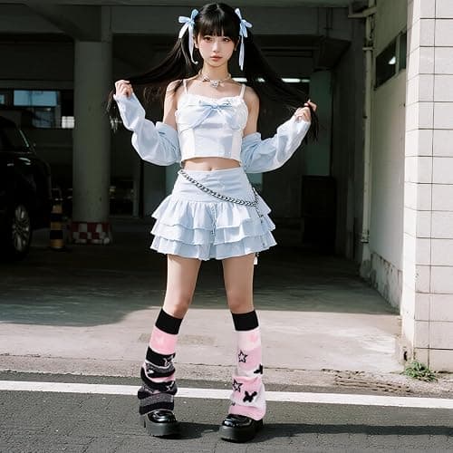 Junely 2 Pairs Leg Warmers for Women Kawaii Leg Warmer Cute Legwarmers Japanese Socks Halloween Goth Emo Gyaru Accessories thumbnail 3