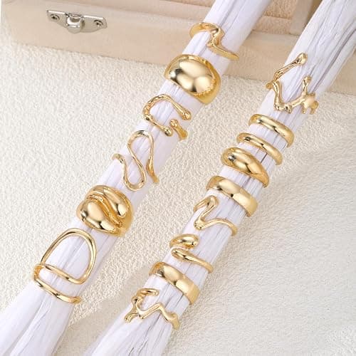 ZOVOLI Golden Chunky Rings for Women Non Tarnish 14k Stackable Dome Statement Rings Sets Vintage Dainty Knuckle Open Midi Finger Rings Jewelry Pack for Gifts thumbnail 6
