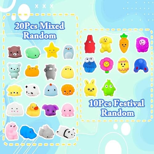 Pack of 60 Squishy, Kawaii Squeeze Toy, Anti-Stress Toy with Different Animal Motifs, Mochi Squishy, Fidget Toys, Give Aways Children's Birthday, Mochi, Squishy, Squeeze Toy (Random) thumbnail 3