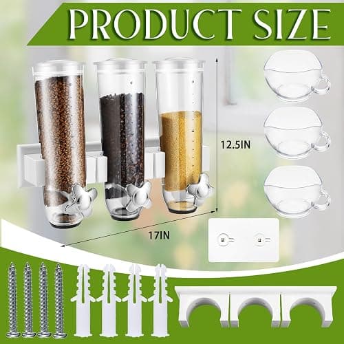 Umigy 1 Pcs Candy Dispenser Wall Mounted, Triple Dry Cereal Grain Dispenser Machine Wall Mount, Food Storage Container for Pantry Snack with 3 Cup for Kitchen, 39 oz (White) - White - 1 thumbnail 3