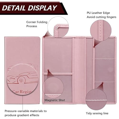 Peisicne Car Registration and Insurance Card Holder for Women Men, Pink Glove Box Paperwork Organizer with Magnetic Buckle for Easy Access and Protect Documents and Various Cards in Vehicle thumbnail 5