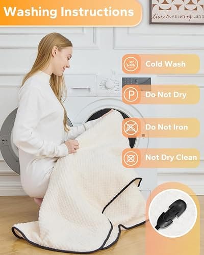 Sino Salected Heated Car Blanket 12/24 Volt Electric Blankets for car, Portable Heated Blanket for Car, Truck, SUV, RV & Camping, Machine Washable, with Temperature Controller, 59" x 43" Ivory White thumbnail 6