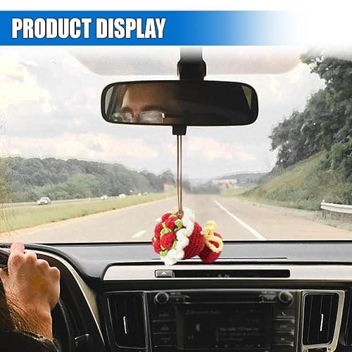Handmade Flower Car Rear View Mirror Accessory, Crochet Rose Car Mirror Pendant Charm, Auto Hanging Ornament, Vehicle Interior Decoration for Women Present (Red) thumbnail 4