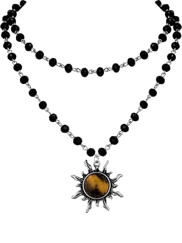 Sacina Gothic Emo Grunge Sun Choker, Black Bead Choker Necklace, Black Jewelry, Gothic Goth Necklace, Halloween Christmas Jewelry Gift for Women - Image 1