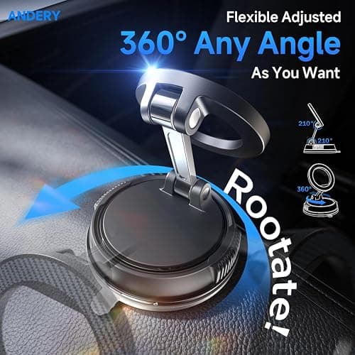 ANDERY Car Phone Holder for Magsafe [78+LBS Strongest Suction & 2400gf Strongest Magnetic] 360° Adjustable Car Phone Mount, Phone Holders for Your Car for iPhone 18-12 Pro Max Plus Air, Carbon Fiber thumbnail 4