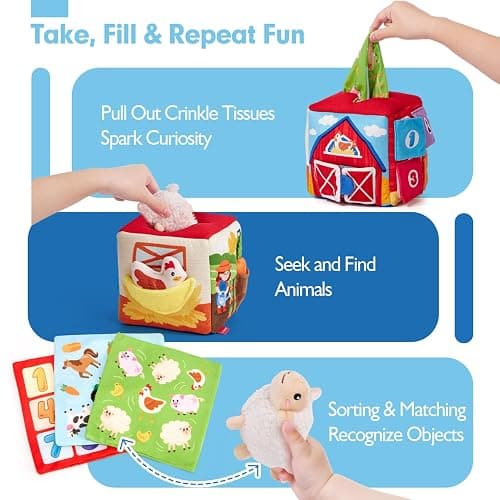 hahaland Baby Seek and Find Sensory Farm Animals Plush - 13 PCS Whats Inside Box with Rattle Crinkle Squeaker 9 Month Old Baby Toys 6-12 Months Montessori Toys for 6 Month Old Gifts Stocking Stuffers thumbnail 4