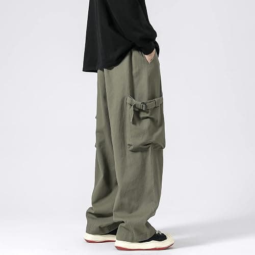 PRIJOUHE Men's Baggy Cargo Pants Casual Loose Fit Wide Leg Pants with Elastic Drawstring Waist thumbnail 2