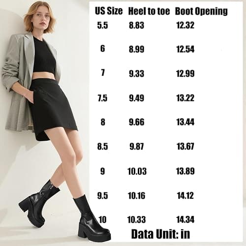 AMINUGAL Womens Wedge Heel Ankle Boots Platform Zipper Punk Motorcycle Booties Chunky Block High Heel Round Toe Fashion Work Combat Boots Mid Calf For Women thumbnail 5