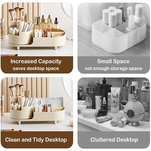 Rotating Makeup Organizer for Vanity with Brush Holder, Cosmetic Makeup Storage Organizer, Large Spinning Makeup Skincare Organizer, Countertop Makeup Perfume Organizer, Lotions Display Case Ivory thumbnail 6