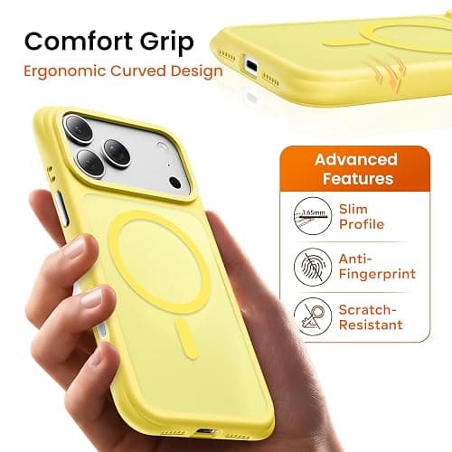 ORNARTO Magnetic for iPhone 17 Pro Max Case, 20FT Military-Grade Drop Protection, Compatible with MagSafe, Slim Shockproof Translucent Matte Phone Case for iPhone 17 Pro Max 6.9", Light Yellow thumbnail 5