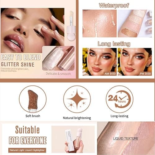 MEICOLY Liquid Highlighter,Long Lasting Liquid Luminizer Shimmer Stick,Waterproof Smooth Highlight Face Illuminator,Silky Natural Glow Makeup Sparkly Highlighters for Face,04 Transcend - liquid luminizer,04 Transcend - 0.25 Fl Oz (Pack of 1) thumbnail 6
