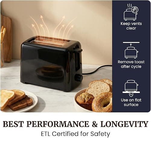 Elite Gourmet 2-Slice Cool Touch Toaster – 6 Browning Levels, Extra Wide 1.25” Slots for Bagels & Thick Bread, Cancel Function, Compact, ETL Certified, Black thumbnail 4