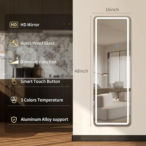 Koonmi Full Length Mirror Door Hanging with LED Lights 48"x16" thumbnail 6