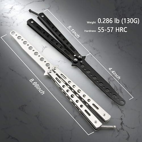 Little World Butterfly Knife - 2 Pack Butterfly Knife Trainer Practice Tool Steel Metal - Folding Unsharpened Comb for Practicing Flipping Tricks, Balisong Trainer Black & Silver thumbnail 3