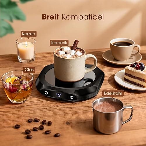 Kaffeewärmer,Elektrischer Kaffeewärmer für den Schreibtisch mit 3 Temperatureinstellungen,Intelligenter Kerzenwärmer，1-12H(Schwarz) thumbnail 5