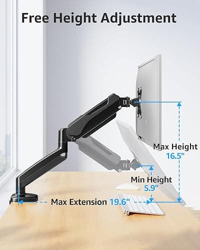 MOUNTUP Single Monitor Desk Mount Holds Screen up to 32 inch, Adjustable Gas Spring Monitor Arm, Computer Monitors Stand with Clamp/Grommet Mounting Base, VESA Mounts Fit 4.4-17.6lbs Computer, Black thumbnail 8