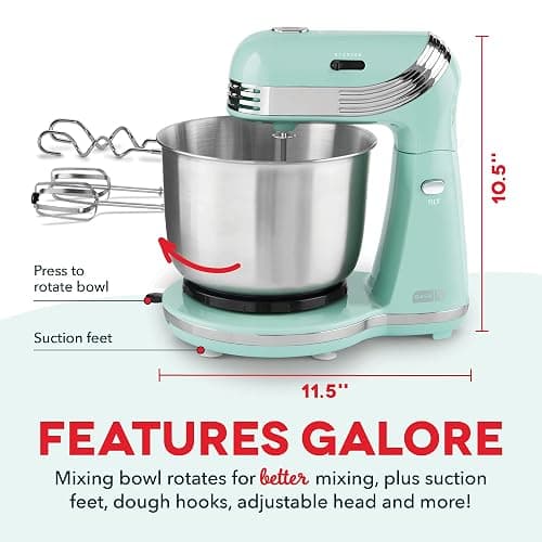 Dash Everyday Stand Mixer - Compact Tilt-Head Stand Mixer for Everyday Recipes - 6-Speed Power with Stainless Steel Bowl - Aqua, 3-Quart thumbnail 2