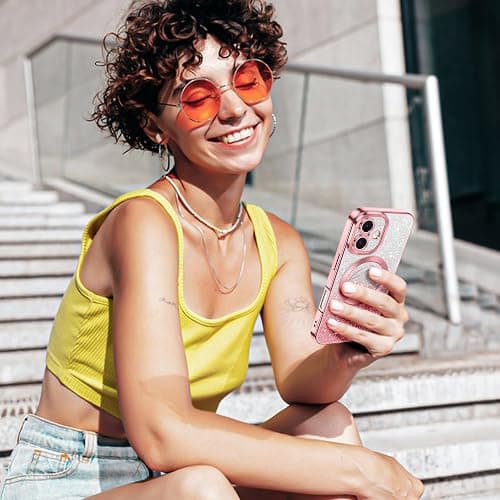 Hython for iPhone 16 Plus Case Glitter, Compatible with MagSafe Love Heart Magnetic Clear Phone Cases Women Girls, Full Camera Protection Sparkle Plating Shockproof Protective Cover, Pink thumbnail 6