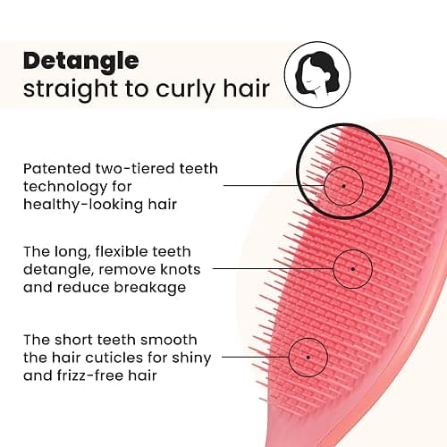 Tangle Teezer Large Ultimate Detangler Hairbrush for Wet & Dry Hair, Eliminates Knots & Reduces Breakage for Long, Thick, & Curly Hair Types, Coral Pink thumbnail 2
