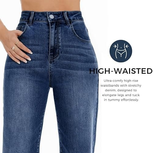 Mars power Women's Wide Leg Jeans High Waisted Baggy Straight Leg Loose Stretchy Casual Denim Pants thumbnail 5