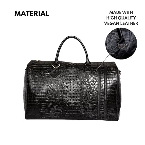 Tote&Carry Apollo 2 Duffle Bag for Travel Women & Men, TSA Approved Carry On Duffel Bag, Premium Vegan, Durable Weekender Luggage for All-Purpose Use (XL - Crocodile Skin, Black) thumbnail 3