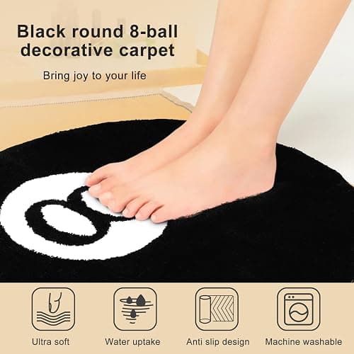 8 Ball Rug 100x100 cm/39x39 in Round Black cool Rugs for bedroom Living Room Non-Slip 8 Billiards Floor Rug Soft Absorbent Machine Washable Rugs Simulation Billiards Round Rugby Decorative Carpet thumbnail 7