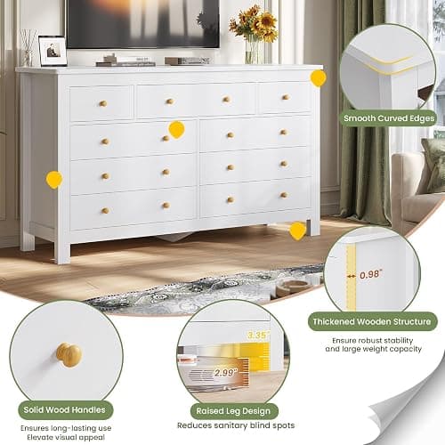 Hasuit White Dresser for Bedroom with 9 Drawers, Modern 55.1" Long Dressers Chest of Drawer with Large Drawers, Large Capacity Storage Organizer Cabinet, Wide Dresser for Bedroom, Living Room, Hallway thumbnail 5