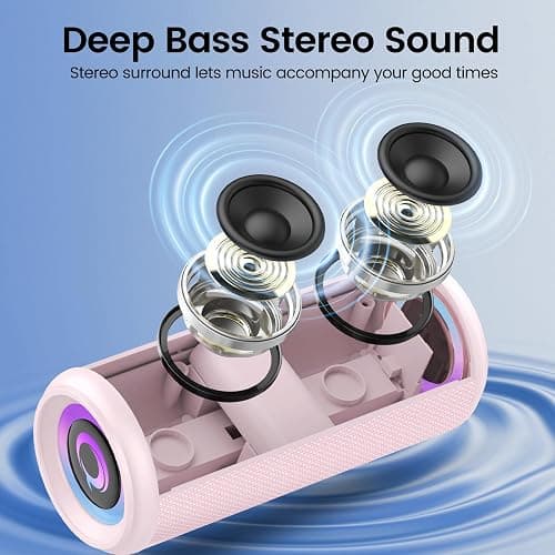 Portable Bluetooth Speaker, 2026 Bluetooth 5.4 Wireless Speaker with 20W HD Loud Stereo Sound, TWS Pairing, 20H playtime, RGB Lights, IP7, Built-in Mic, for Outdoor, Home, Beach, Party, Gift, Pink thumbnail 3