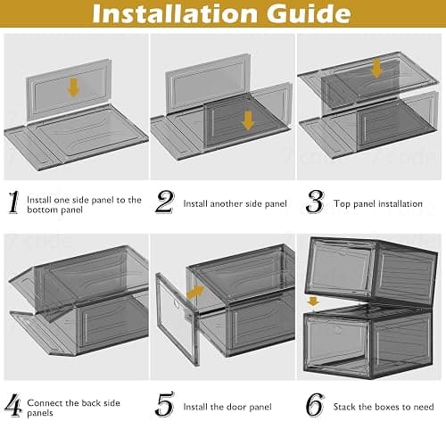 7 code Thicken & Sturdy Clear Shoe Storage Organizer with Magnetic Door, Stackable Boxes for Closet, Foldable Shoe Rack for Sneaker Boot Container, Plastic Shoe Cabinet Shoe Box 6 Pack, Black thumbnail 8